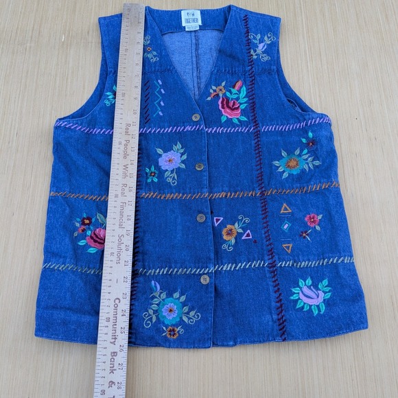 Vintage Together! Vest 90's Denim Cotton Embroidered Floral Cottage Women‎ Large - Picture 3 of 7
